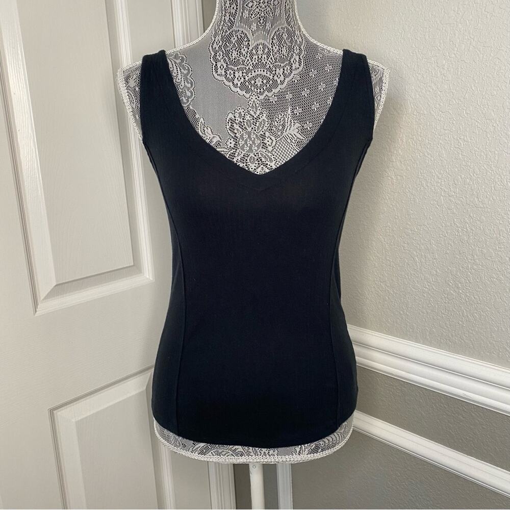 FREE PEOPLE Womens Black Stretch Jersey Strappy Back Fitted V-Neck Tank Top XS